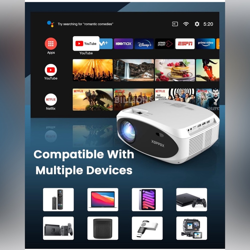 HD Projector with WiFi and Bluetooth 1080P